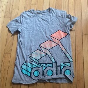 Adidas Gray Tee with Vibrant Striped Logo